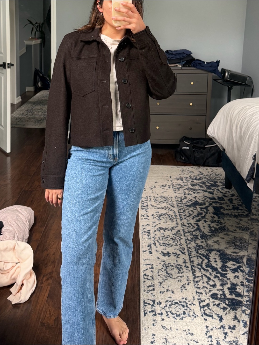 Brown Cropped Button-Front Jacket - Picture 2 of 11
